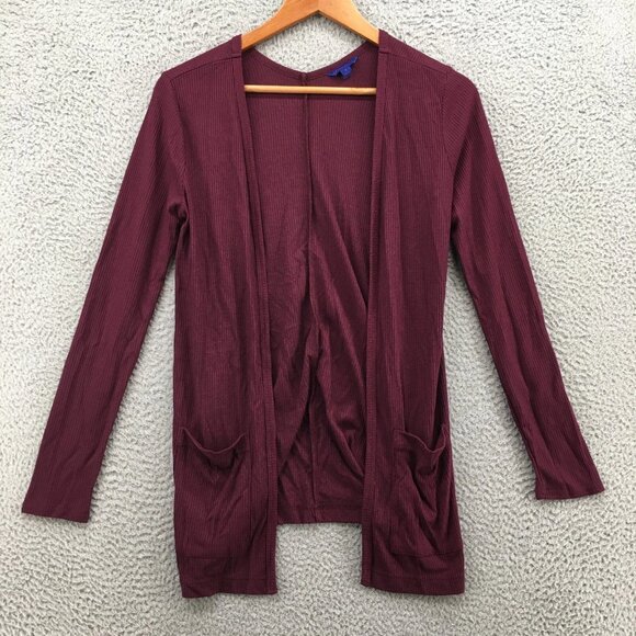 Aeropostale Open Front Cardigan Sweater Womens Small Burgundy Red Ribbed Knit - Picture 1 of 12